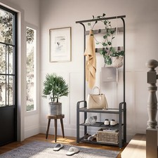 Mondeer Coat Rack with Shoe Storage Bench Metal Clothes Rail with 9 Hooks Grey