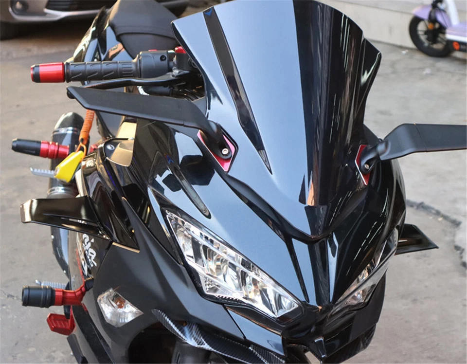 Motorcycle Winglets Air Deflector Wing Kit Spoiler Decoration Glossy Black 1Pair - Image 3 of 4