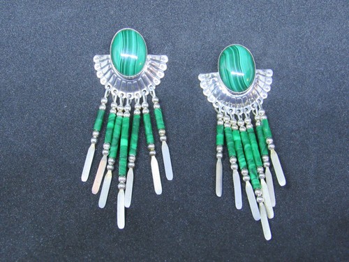 Vintage grüne Indianer Sterling & Malachit Ohrringe - Bild 1 von 4