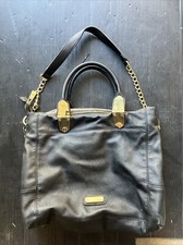 Steve Madden Black Hobo Handbag Gold Chains Zipper Multi Pocket Large