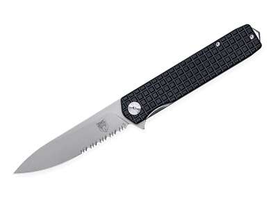 CobraTec Medium Cayden D2 G10 Black Drop Serrated Taschenmesser MCTCAYDENBLKDS