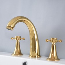 Golden Brass Widespread Bathroom Faucet Deck Mount Sink Bathtub Water Tap 2nf991
