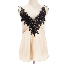 Dorothee Schumacher NWD Teasing Softness V-Neck Tank Sz 1 Beige/Black Silk/Lace