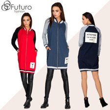 Women Stripe Zip Up Long Sweatshirt With Pockets Casual Loose Fit Patched Ft3871