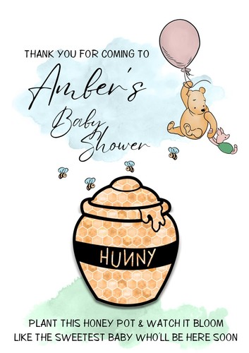 Personalised Winnie The Pooh Baby Shower Wildflower Seed Paper Card 5 Pack - Picture 7 of 9