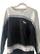 PINK Victoria s Secret XS Sweatshirt Black White Sequin Dog Logo Crewneck