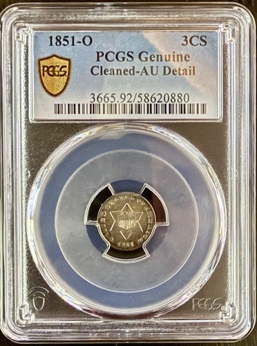 Choice 1851 O Three Cent Silver Trime 3C PCGS AU Det. Great Eye Appeal & Details - Picture 3 of 3