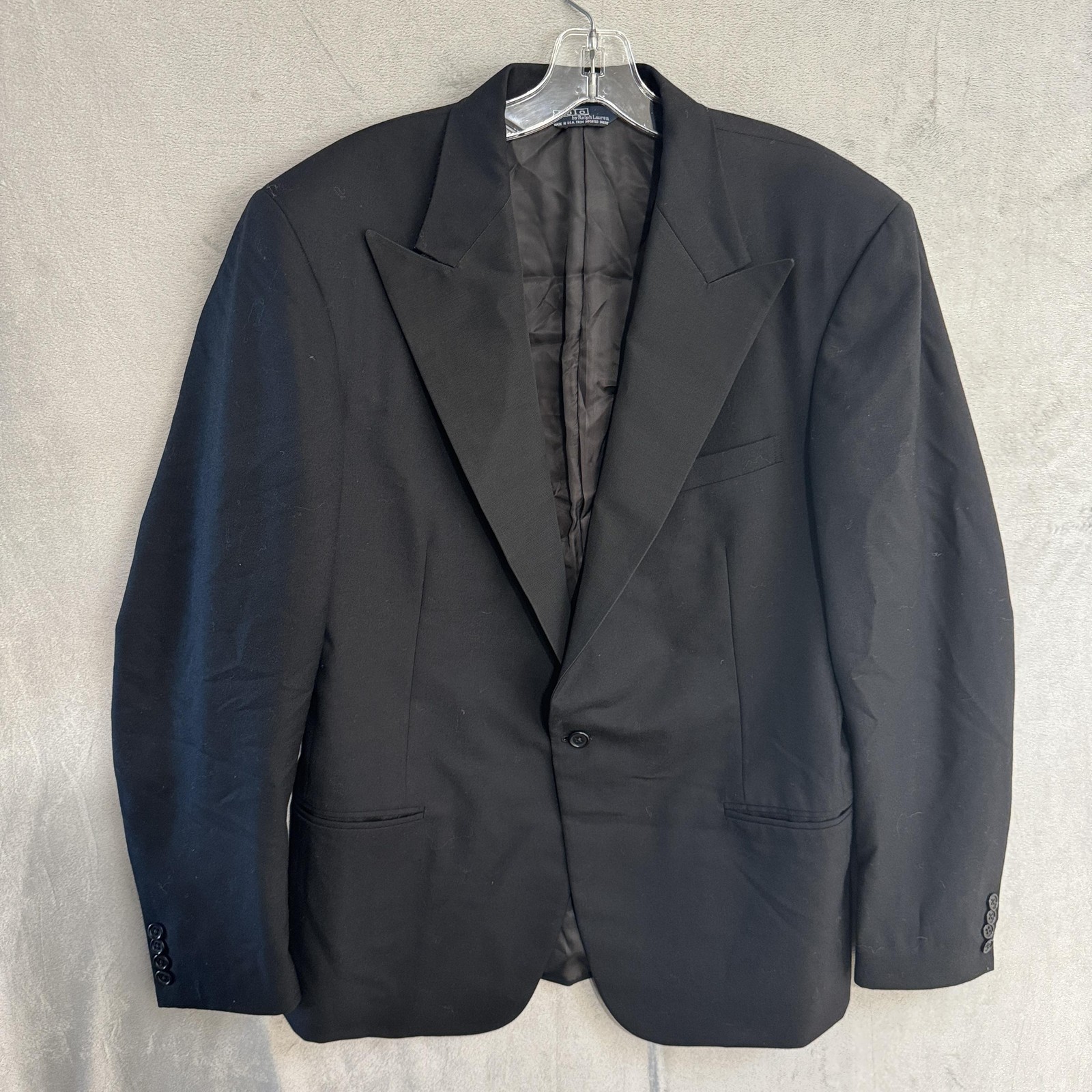 Vintage Polo Ralph Lauren Tuxedo Jacket Mens 42L Black One Button USA Peak Lapel