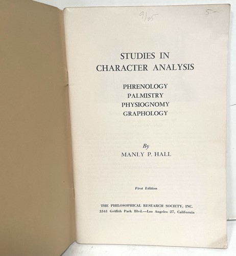 STUDIES IN CHARACTER ANALYSIS Manly P. Hall 1st Ed. Phrenology 1958 - Picture 2 of 4