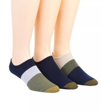 Gold Toe 3706P Oxford Color Block Invisible Socks - 3 Pack Khaki/Blue/Blue XL