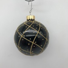 Black Christmas Ball Ornament Gold Glitter Design