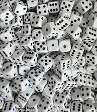 100 pack White Dice 6 sided Size 12mm for board games, dnd, table top games.