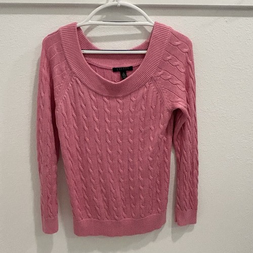 Women’s Ralph Lauren Cable Knit Sweater Pink Cotton Crewneck Size Medium