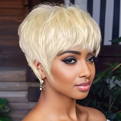 613 Blonde Color Pixie Cut Wigs Remy Hair Wig Machine Made 100% Human Hair Wigs