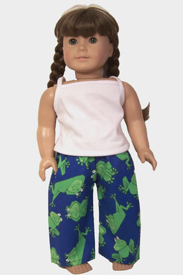Blue Lime Green Frog Pants Top Pajamas Doll Clothes For 18'' American Girl (Debs)