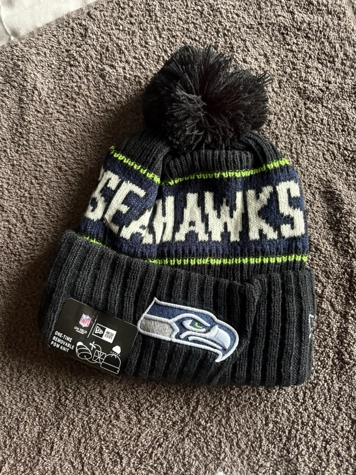 Seattle Seahawks NFL Bobble Beanie Multicoloured With Tags on & Team Logo