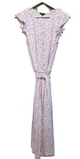 TALBOTS SIZE 10 LAVENDER FLORAL BUTTON FLUTTER SLEEVE LINEDBELTED BOHO TIE DRESS