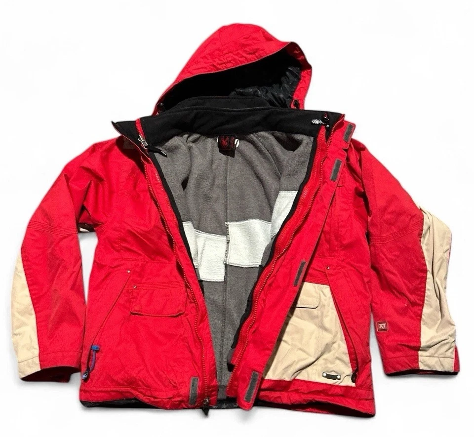 Spyder 3-in-1 Ski Jacket Boys 12 Red Beige Hooded Waterproof Fleece Liner Coat - Image 3 of 4