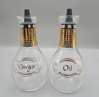 Vintage Pyrex MCM Set Vinegar and Oil  Cruets w/ Gold Bands w/Stoppers