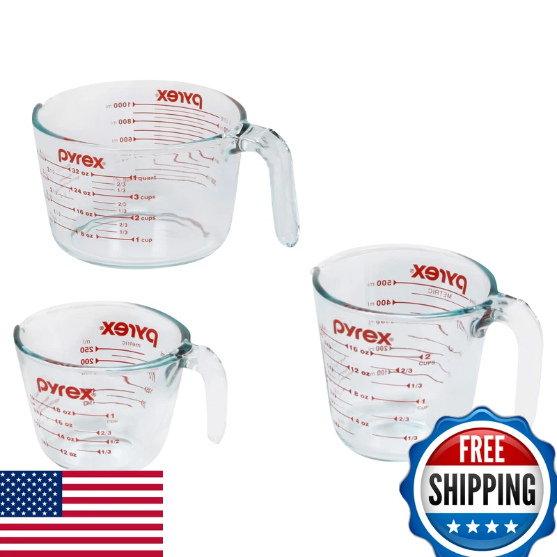 Pyrex Essentials 3-Pack Glass Measuring Cups Set 1 2 4 Cup Measuring Cups For