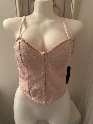 Moa Moa Large Pink Bustier Corset Hook Eye Tank Top Coquette Lace