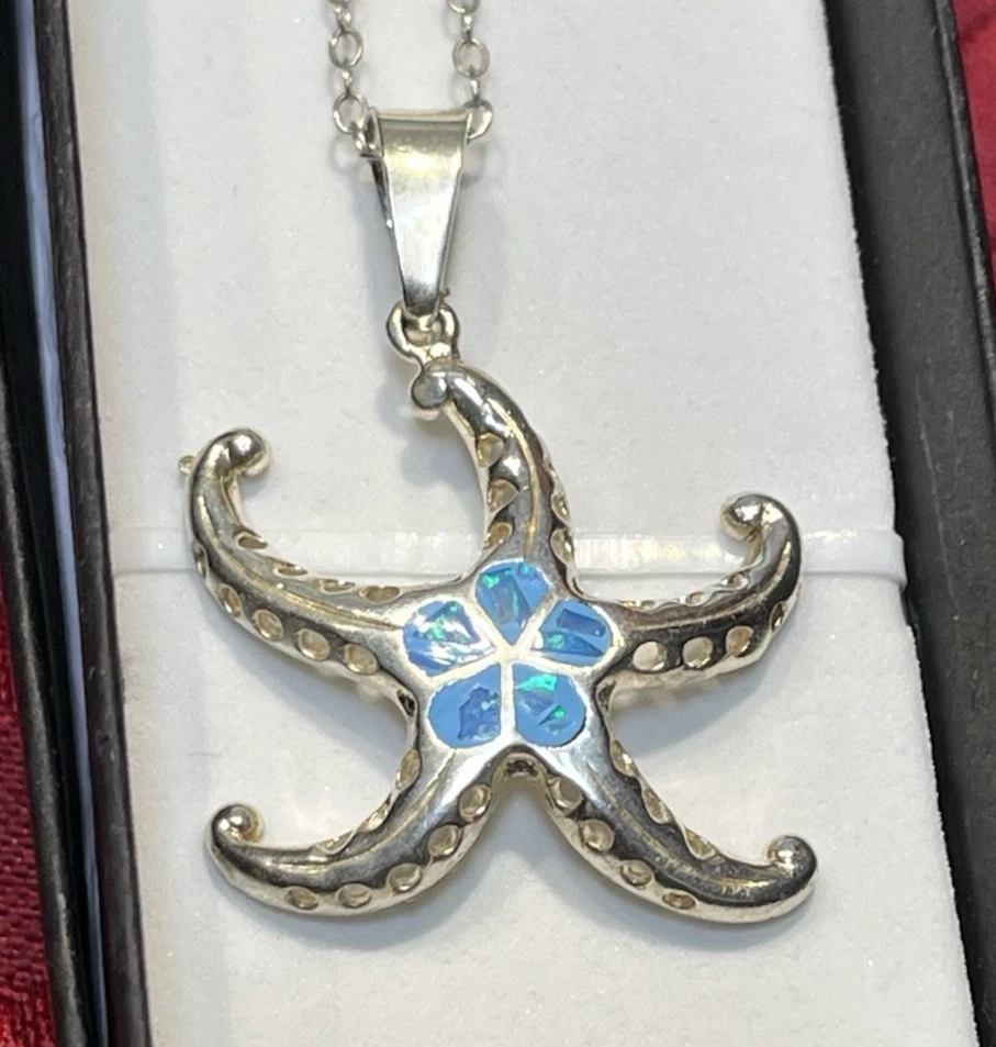 Vintage Mex. Collar colgante de plata de ley 950 Escorcia ópalo estrella de mar ME-61 Foto 4 de 4
