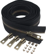 #3 Upholstery Zipper Tape by the Yard Black Metal Zippers 5 Yards with 10Pcs Ant