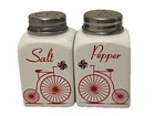 Rare Vtg McKee Milk Glass Salt & Pepper Shakers Bicycle Pattern White Red Letter