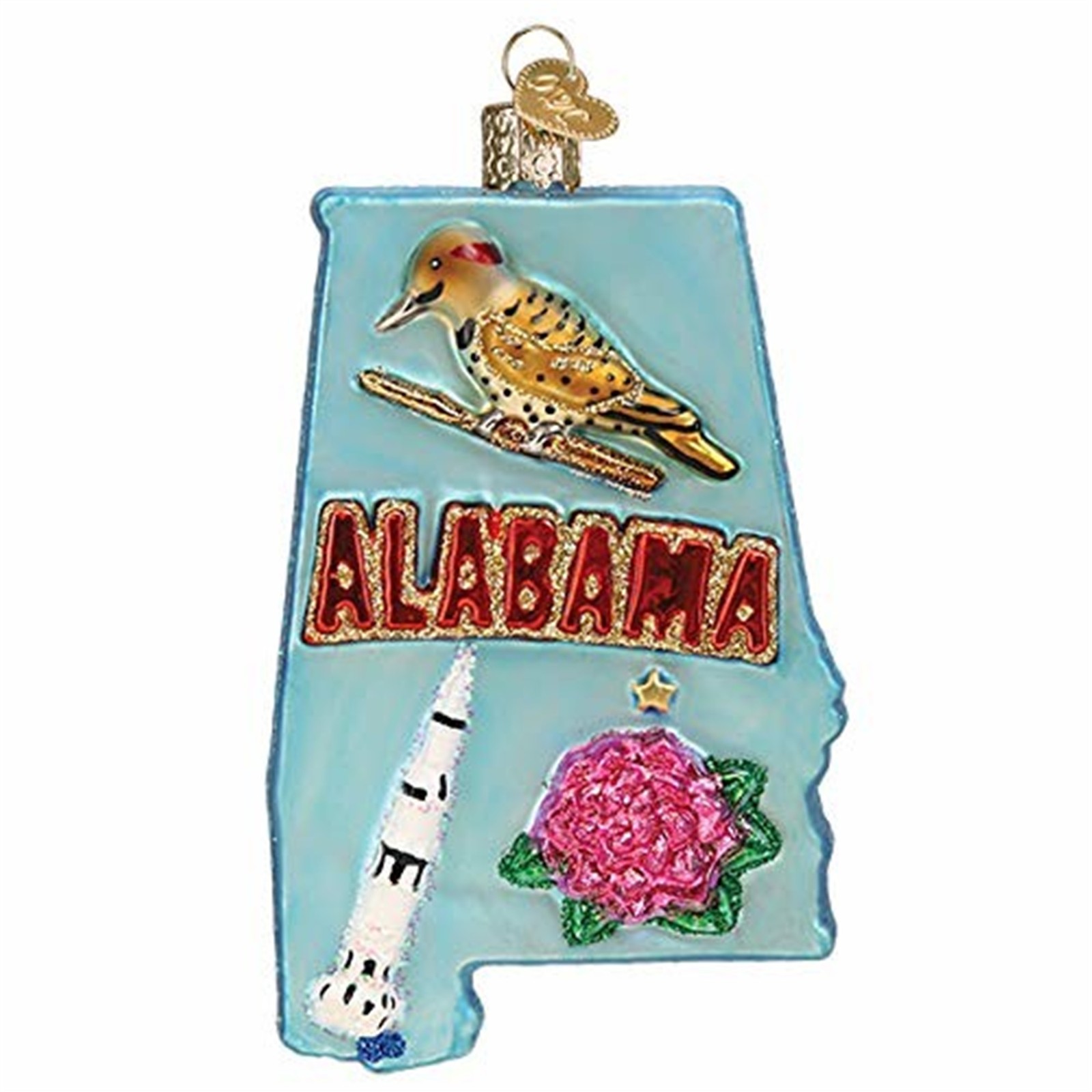 Old World Christmas 36272 Glass Blown Ornament, State of Alabama