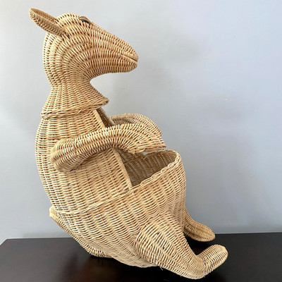 Wicker Kangaroo Storage Basket Planter Yarn Holder Nursery Decor Vintage 18''