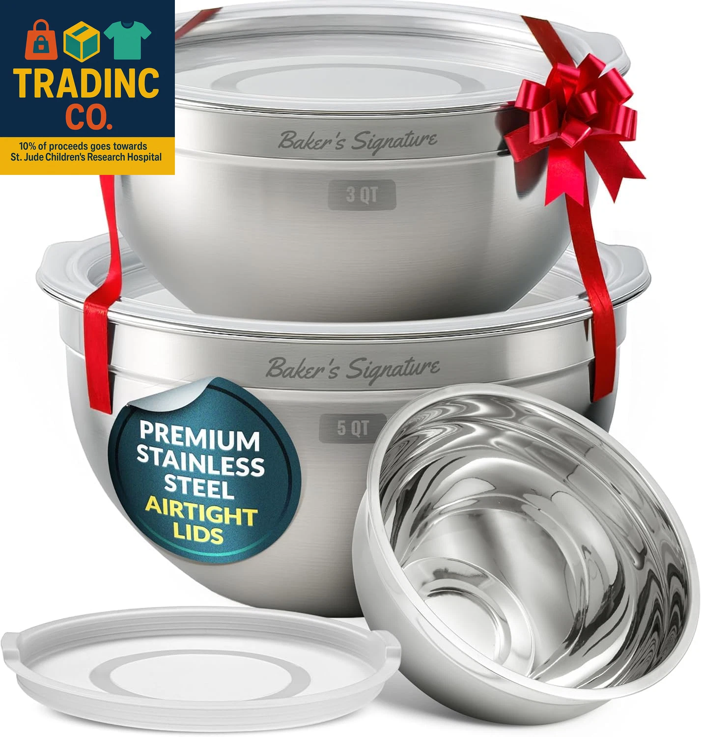 Stainless Steel Mixing Bowls with Lid, Metal Mixing Bowl Set of 3, Nesting Set f