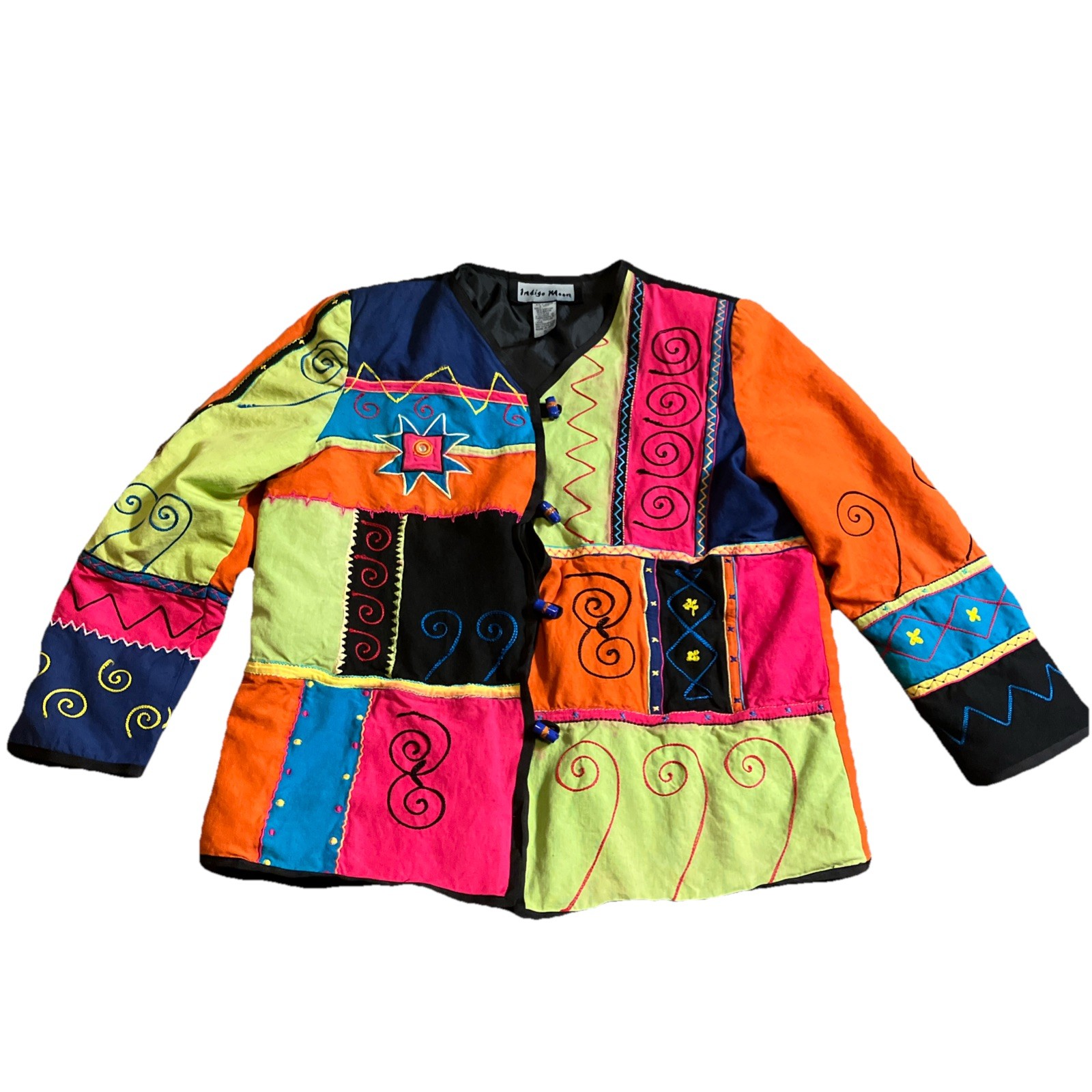 Indigo Moon Patchwork Embroidered Size Small Line… - image 1