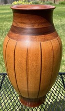 Vtg Vase Wood Segmented Hand Turned Lathe Artisan Signed Large