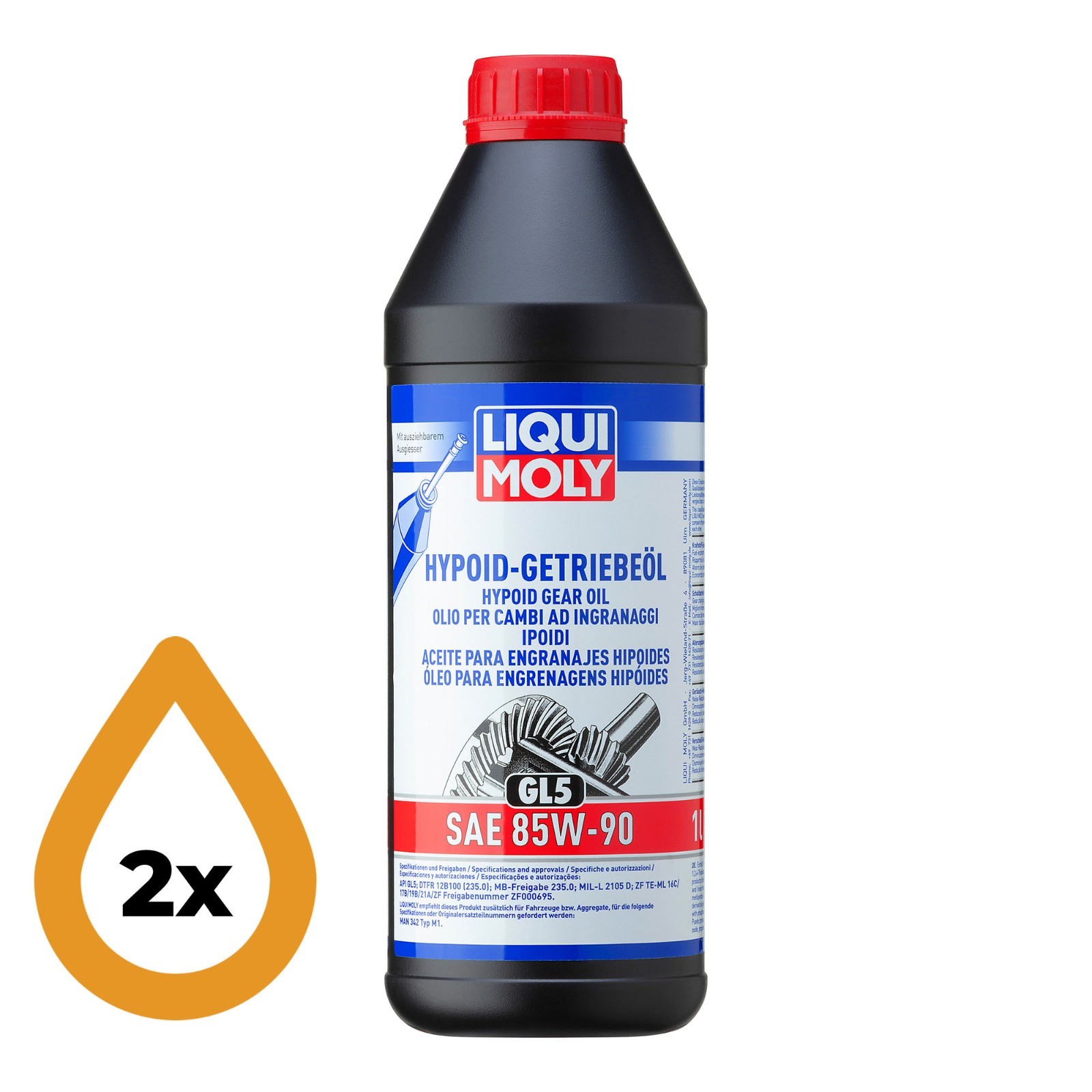 LIQUI MOLY 1035 Mineral Based Hypoid 85W-90 Gear Oil API GL5 - 2 x 1 Litre