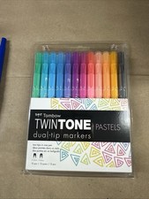 Tombow TWINTONE Dual-Tip Markers PASTELS 61501 Set of 12 pc NEW 0.3mm 0.8mm
