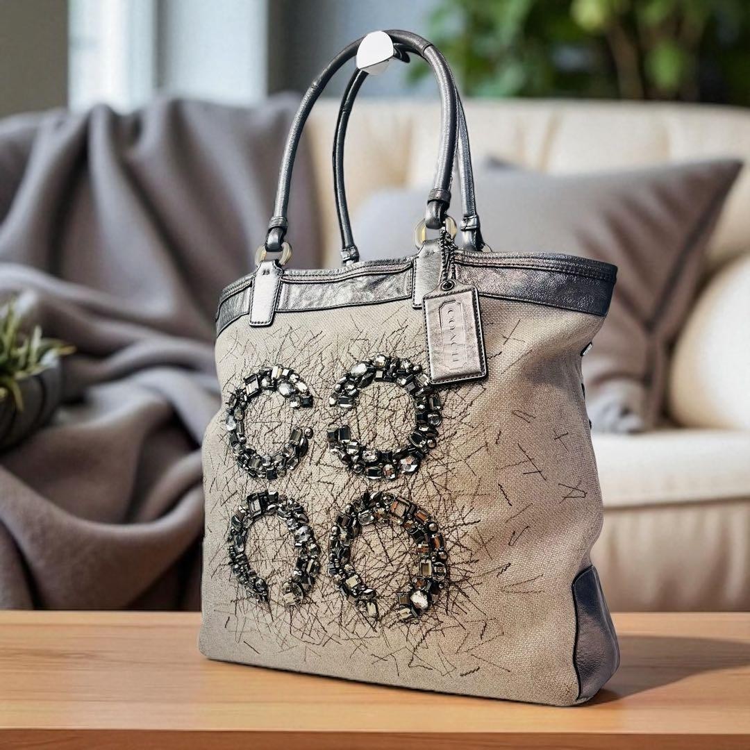 Coach Authentic Silver A4 PC Storage Large Canvas Tote Bag