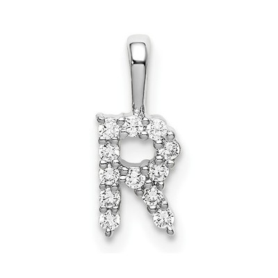 14k Weißgold 1/8 Kt Runder Lab Grown Diamant VS/SI + G + Buchstabe R Initiale Anhänger