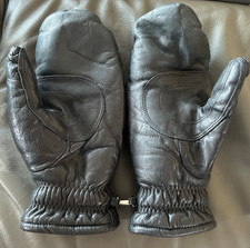 Vintage 1970s Aris Black Leather Men's Small Ski Mittens Fleece and Foam Lining
