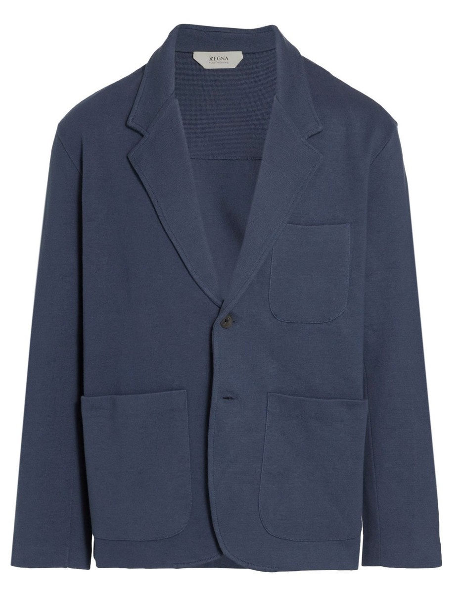 【PORTERNA】Ridge Stitch Blazer Z Zegna Mens Cotton Milano Stitch Blazer Medium Blue - NWT