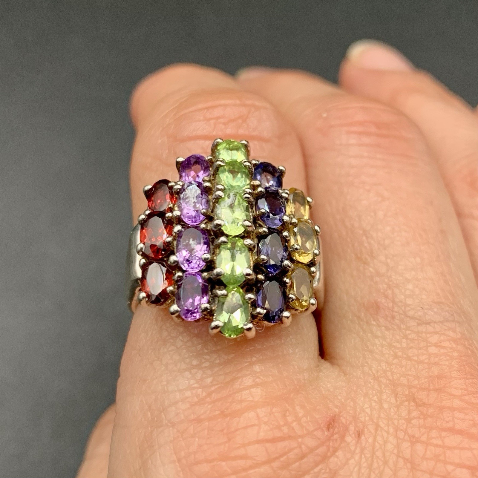 VTG Large Statement Multi Gemstone Ring Size 8 92… - image 4