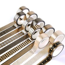 10 Rolls Washi Tape Set Black Gold Foil Print Decorative Tapes for Arts, DIY ...