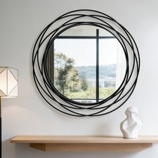 80cm Modern Accent Art Mirror Geometric Swirl Round Wall Mirror for Indoor Decor
