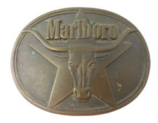Vintage 1987 Solid Brass Philip Morris Marlboro Longhorn Decorative Belt Buckle