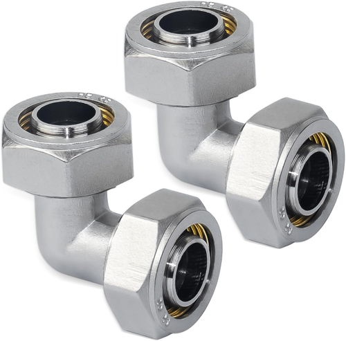 2 Stück 3/4" Winkel Luftverschraubungen, 3/4" Schlauch x 3/4" Schlauch, Messing-Nickel Platte - Bild 8 von 12