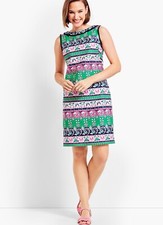 Talbots Women’s Fringed Sheath Green Pink Geometric Floral Print Dress 2P