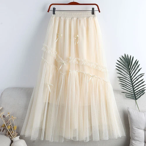 Damen Netz Tüll Rock Lagenlook Hoch Gummibund A-Linie Plissee Swing Midi Chic - Bild 7 von 23