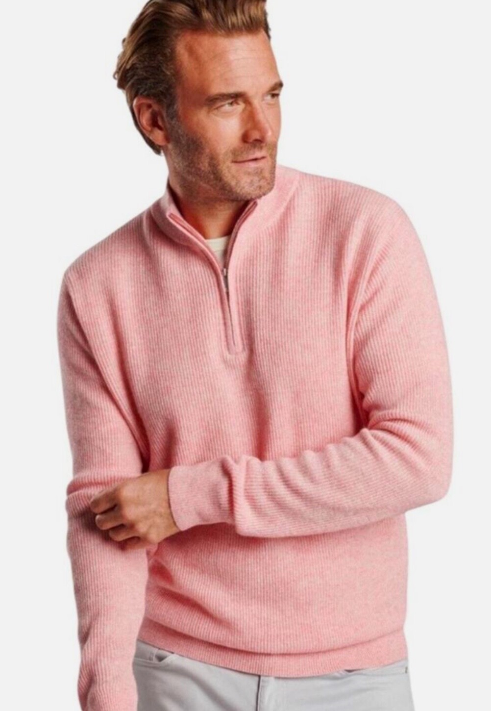 Мужской кашемировый льняной свитер Peter Millar с застежкой-молнией в розовую полоску Sz L 295 35090₽