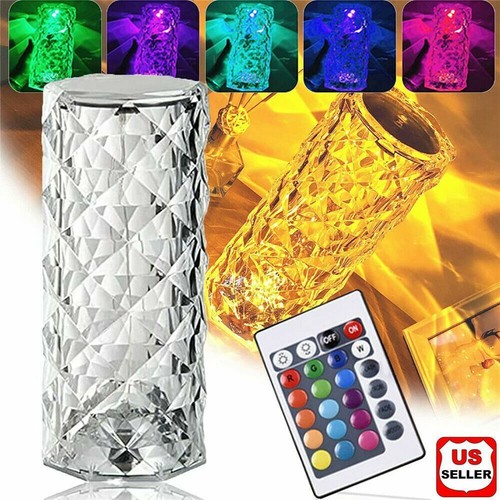 LED Crystal Table Lamp Diamond Rose Night Light Touch Atmosphere Bedside Bar USA