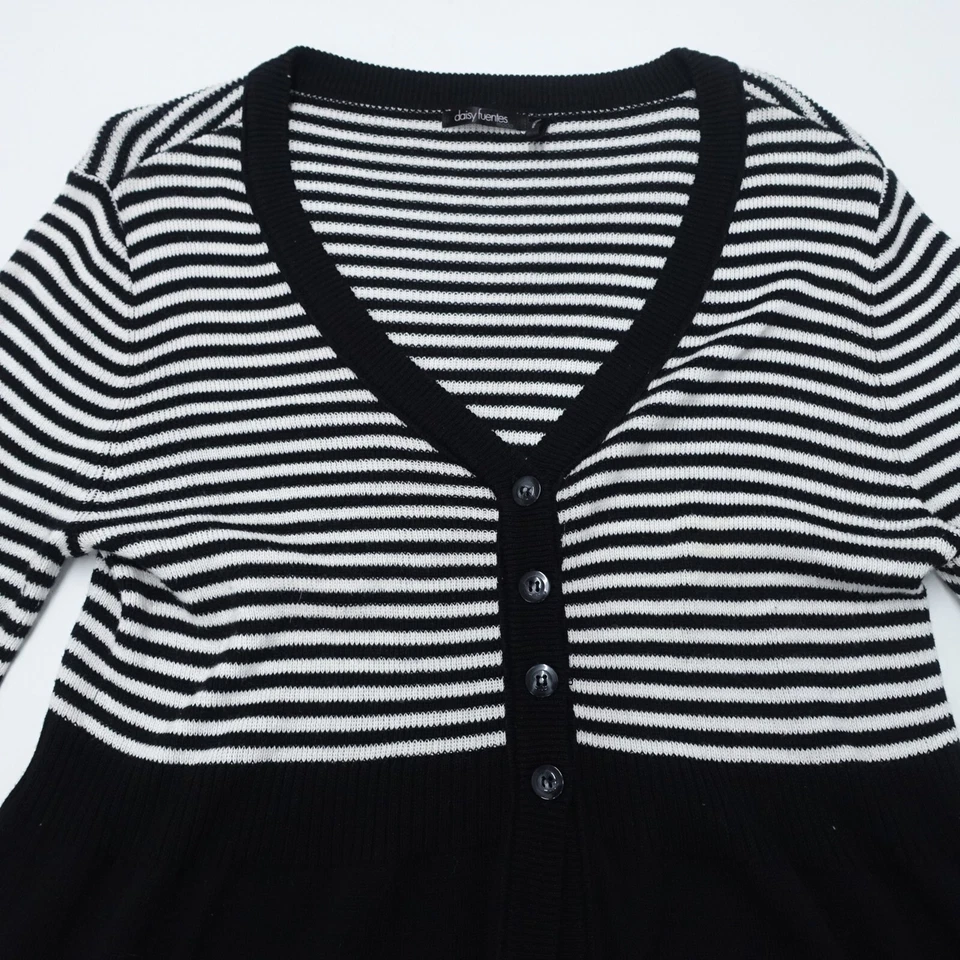 Cárdigan Suéter Daisy Fuentes Moda Mujer Grande Blanco Negro Rayas Algodón Tejido Foto 2 de 4