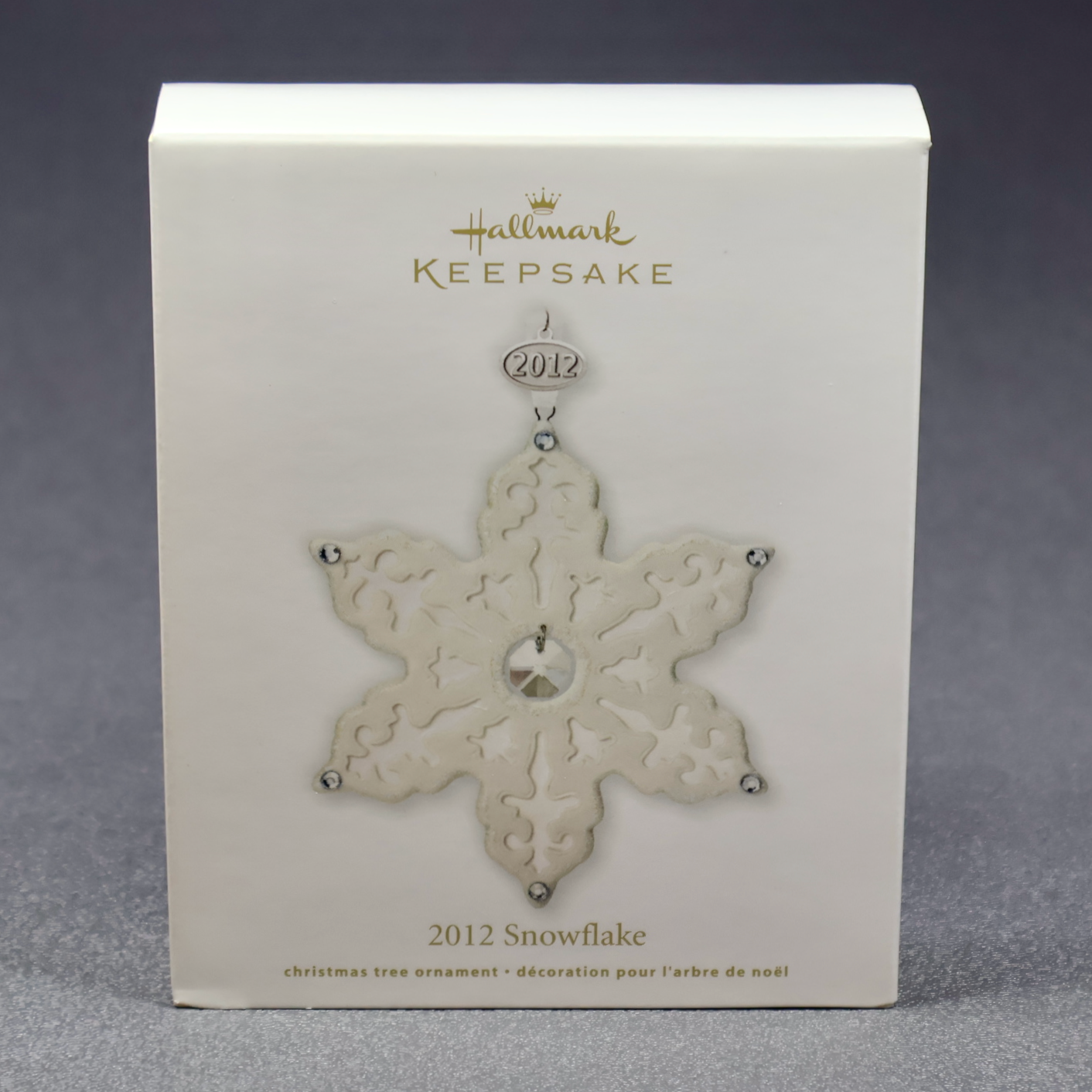 Hallmark 2012 Snowflake Bisque Porcelain Crystal Charm Ornament QXG3514